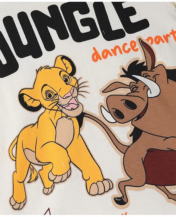 Babyhug Disney Single Jersey Knit Full Sleeves T-Shirt & Pyjama Night Suit Lion King Print - White & Brown
