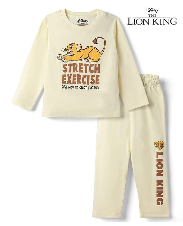 Babyhug Disney Single Jersey Knit Full Sleeves Lion King Printed T-Shirt & Pajama Night Suit - Yellow