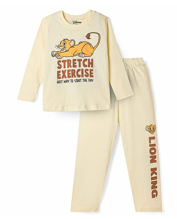 Babyhug Disney Single Jersey Knit Full Sleeves Lion King Printed T-Shirt & Pajama Night Suit - Yellow