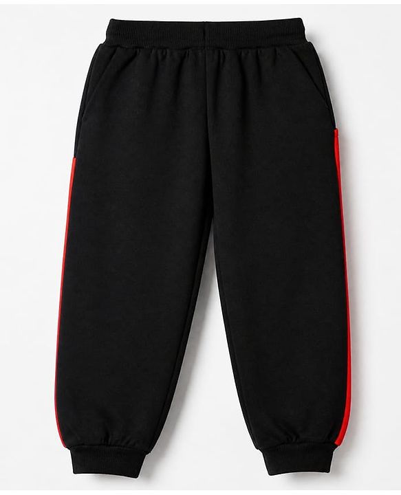 Babyhug Disney 100% Cotton Terry Knit Full Sleeves Hooded Sweatshirt and Pant with Mickey Mouse Graphic & Cut & Sew in Black