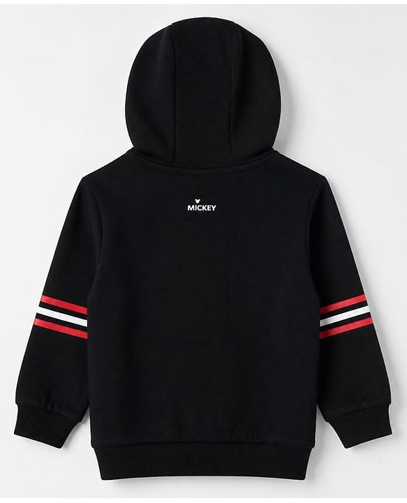 Babyhug Disney 100% Cotton Terry Knit Full Sleeves Hooded Sweatshirt and Pant with Mickey Mouse Graphic & Cut & Sew in Black