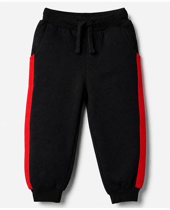 Babyhug Disney 100% Cotton Terry Knit Full Sleeves Hooded Sweatshirt and Pant with Mickey Mouse Graphic & Cut & Sew in Black