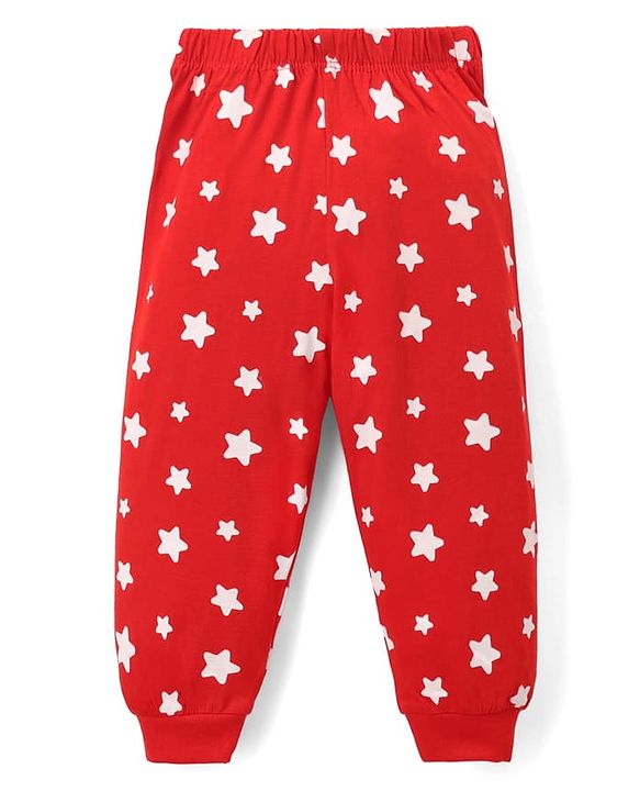 Babyhug Disney Single Jersey Knit Full Sleeves T-Shirt & Pyjama Night Suit with Mickey Mouse & Star Print - Red