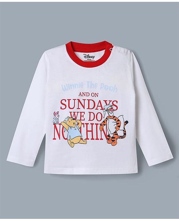 Babyhug Disney Single Jersey Knit Full Sleeves T-Shirt & Pyjama Night Suit with Winnie the Pooh & Friends Graphic - White