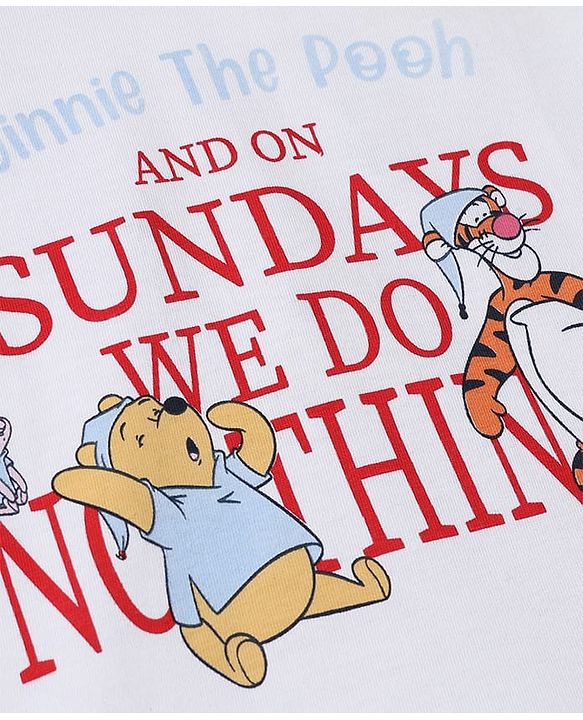 Babyhug Disney Single Jersey Knit Full Sleeves T-Shirt & Pyjama Night Suit with Winnie the Pooh & Friends Graphic - White