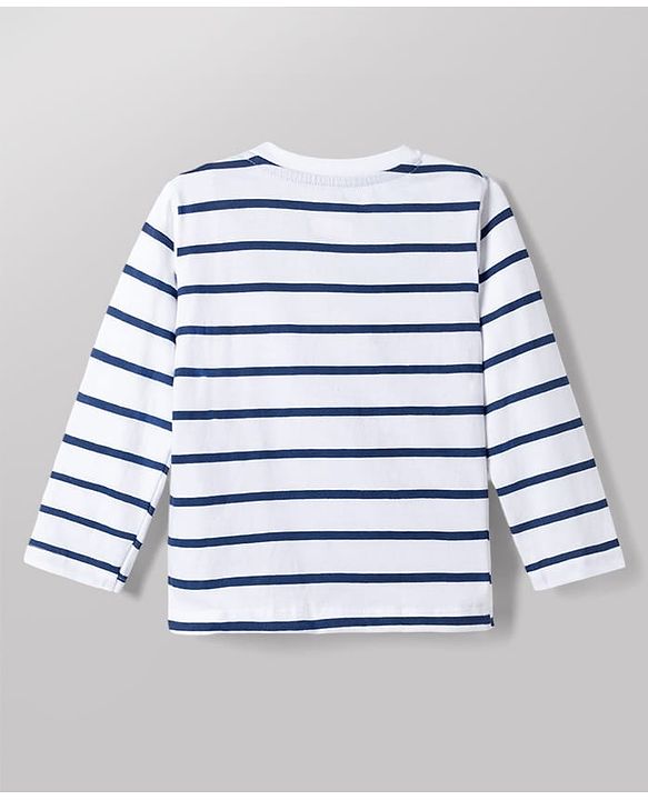 Babyhug Disney Single Jersey Knit Full Sleeves Striped T-Shirt & Pyjama Night Suit with Winnie the Pooh Graphics - White & Blue