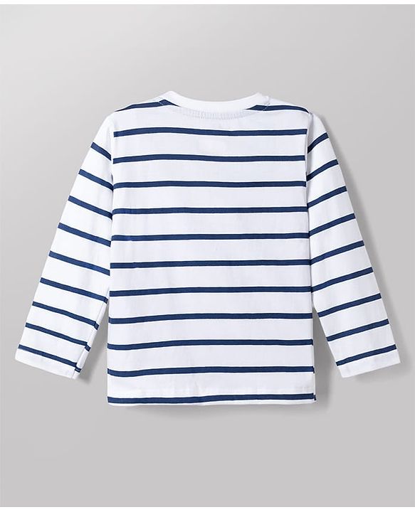 Babyhug Disney Single Jersey Knit Full Sleeves Striped T-Shirt & Pyjama Night Suit with Winnie the Pooh Graphics - White & Blue