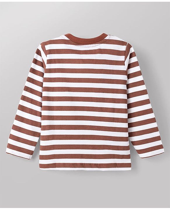 Babyhug Disney Single Jersey Knit Full Sleeves Striped T-Shirt & Pyjama Night Suit with Winnie the Pooh Graphic - Brown