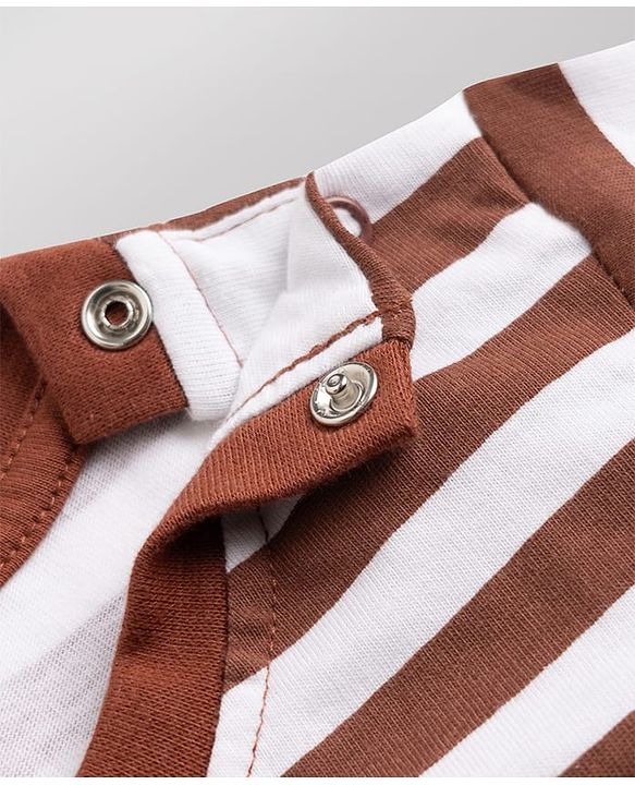 Babyhug Disney Single Jersey Knit Full Sleeves Striped T-Shirt & Pyjama Night Suit with Winnie the Pooh Graphic - Brown
