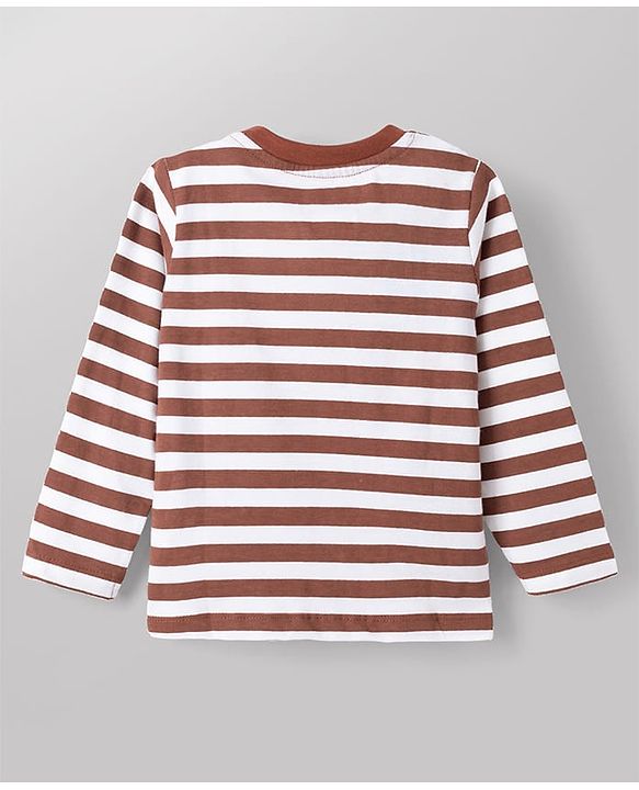 Babyhug Disney Single Jersey Knit Full Sleeves Striped T-Shirt & Pyjama Night Suit with Winnie the Pooh Graphic - Brown