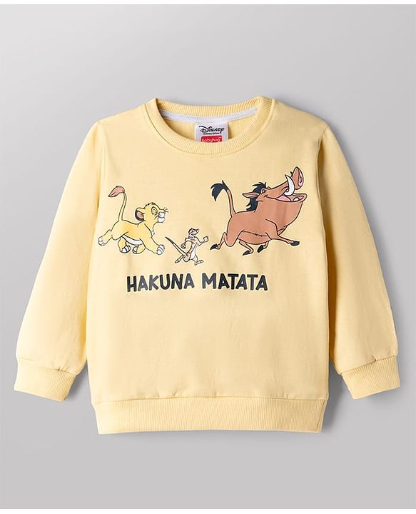 Babyhug Disney Terry Knit Fell Sleeves Sweatshirt and Joggers Set With Simba Timon and Pumbaa Print - Yellow