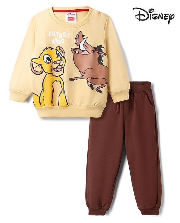 Babyhug Disney Terry Knit Full Sleeves Sweatshirt & Trackpants With Simba & Friends Graphic - Cream