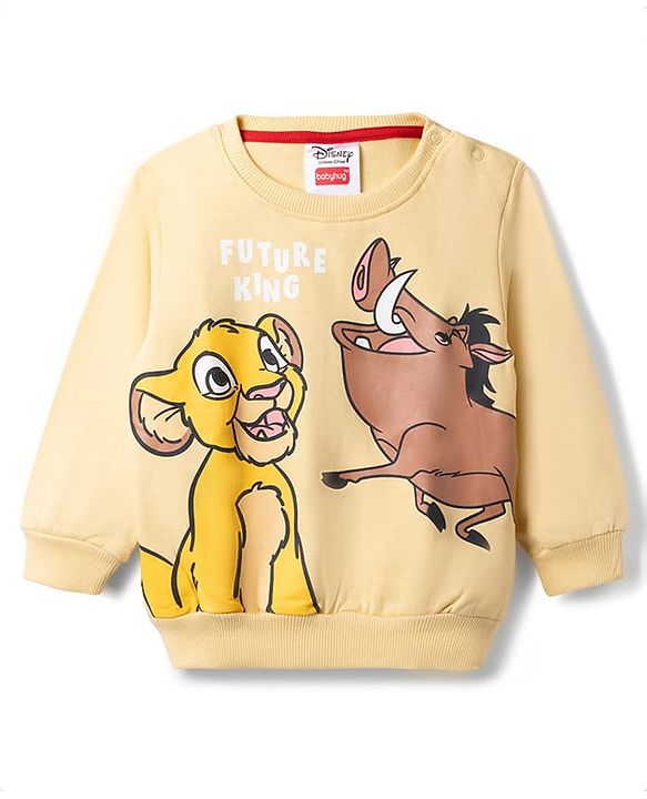 Babyhug Disney Terry Knit Full Sleeves Sweatshirt & Trackpants With Simba & Friends Graphic - Cream