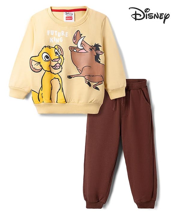 Babyhug Disney Terry Knit Full Sleeves Sweatshirt & Trackpants With Simba & Friends Graphic - Cream