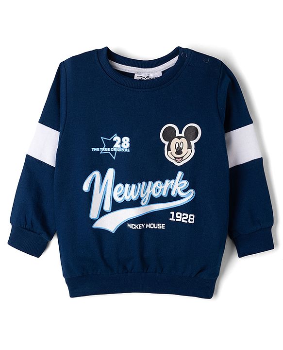 Babyhug Disney Terry Knit Full Sleeves TSweatshirt & Track Pant Set With Mickey Mouse Graphic - Navy Blue
