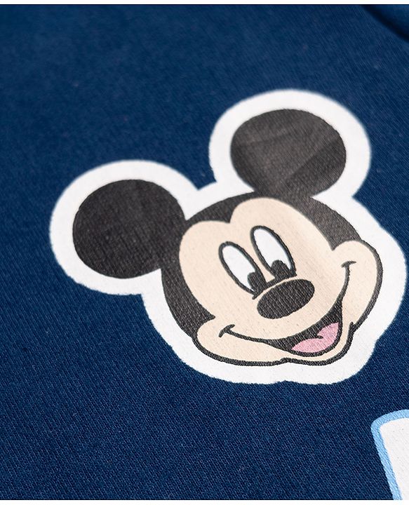 Babyhug Disney Terry Knit Full Sleeves TSweatshirt & Track Pant Set With Mickey Mouse Graphic - Navy Blue