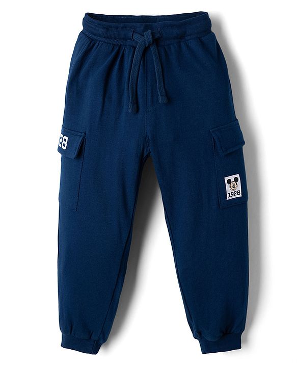 Babyhug Disney Terry Knit Full Sleeves TSweatshirt & Track Pant Set With Mickey Mouse Graphic - Navy Blue