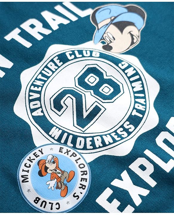 Babyhug Disney Terry Knit Full Sleeves Sweatshirt & Joggers Set with Mickey Mouse Graphic - Teal Blue