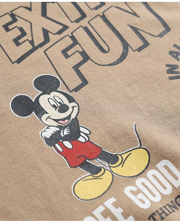 Babyhug Disney Terry Knit Full Sleeves Sweatshirt & Joggers Set With Mickey Mouse Graphic - Tan