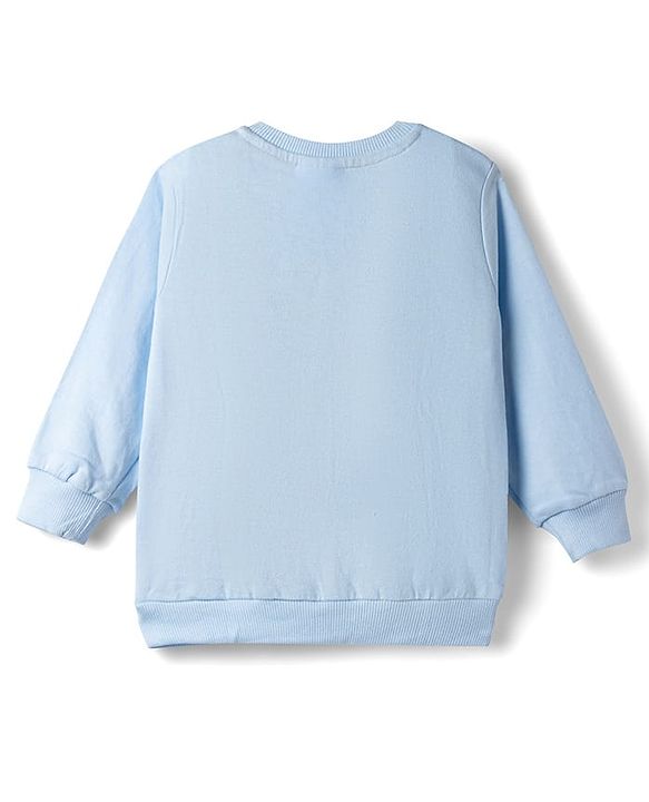 Babyhug Disney 100% Cotton Knit Full Sleeves Sweatshirt & Trackpant Winter Wear Suit With Mickey Mouse Graphics - Light Blue