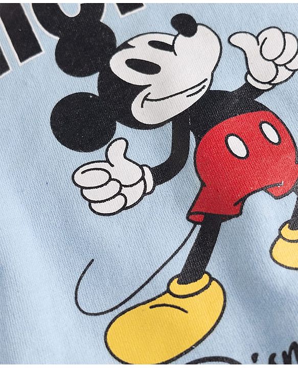 Babyhug Disney 100% Cotton Knit Full Sleeves Sweatshirt & Trackpant Winter Wear Suit With Mickey Mouse Graphics - Light Blue