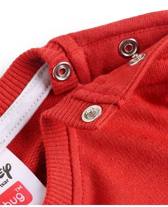 Babyhug Disney Terry Knit Full Sleeves Sweatshirt & Joggers Set with Simba & Friends Graphic at Front & Back - Red & Navy Blue