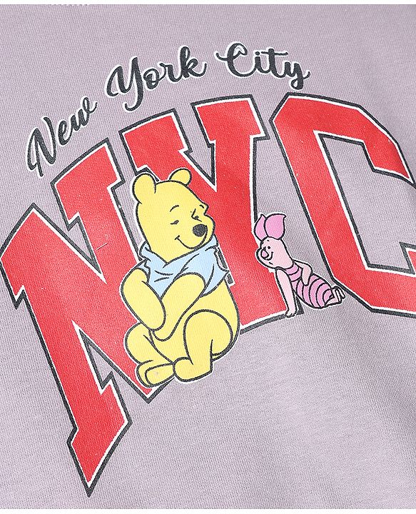 Babyhug Disney Terry Knit Full Sleeves Sweatshirt & Trackpants with Winnie The Pooh Graphic - Lavender & Red
