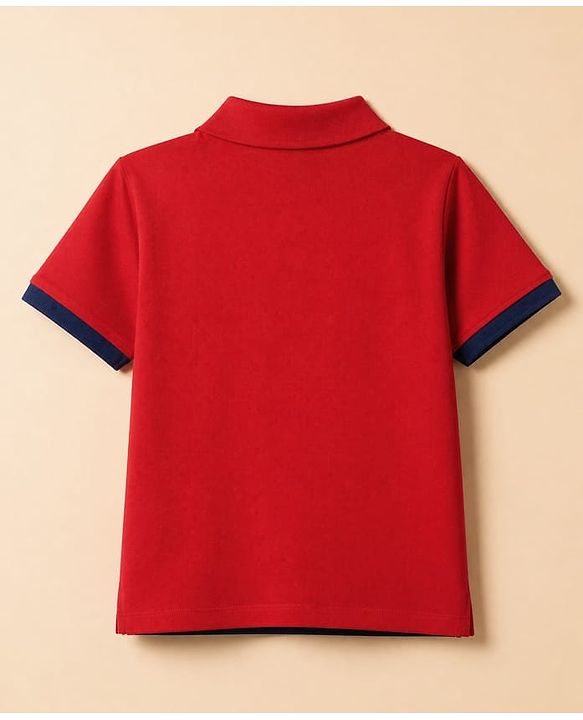 Pine Kids Marvel 100% Cotton Knit Polo T-Shirt with Half Sleeves and Shield Print - Red