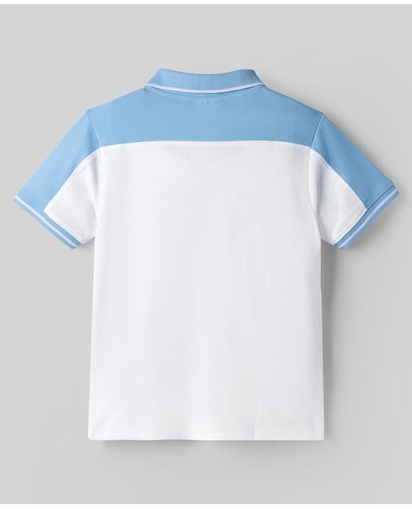Pine Kids Marvel Cotton Knit Pique Polo T-Shirt with Half Sleeves and Captain America Print - White