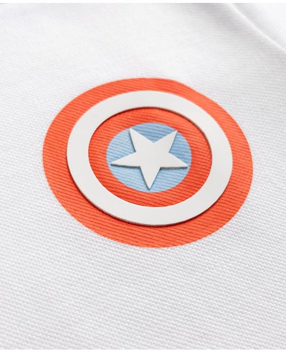 Pine Kids Marvel Cotton Knit Pique Polo T-Shirt with Half Sleeves and Captain America Print - White