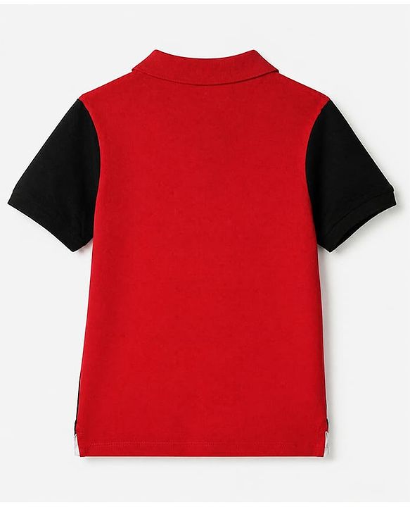 Pine Kids 100% Cotton Knit Regular Half Sleeves Collar T-shirt With Spiderman Text Print - Red
