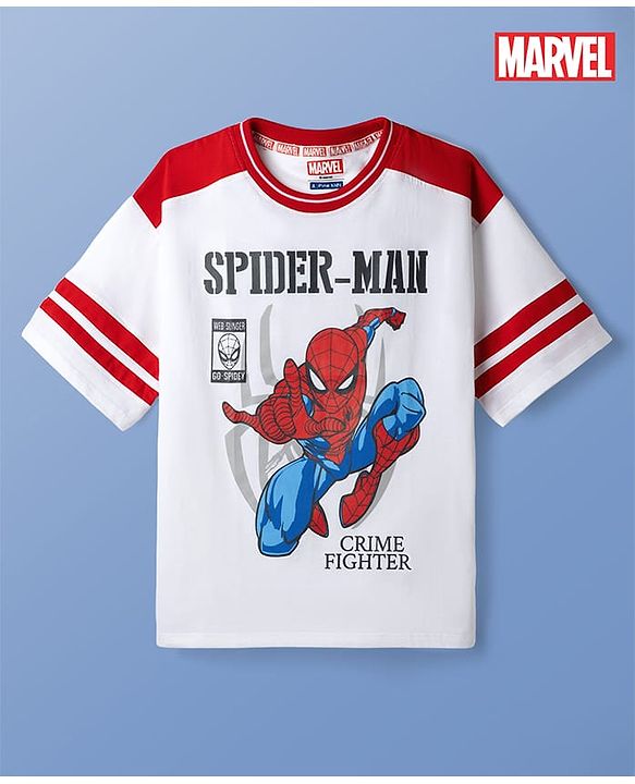 Pine Kids Marvel Single Jersey  Knit Half Sleeves T-Shirt with Spider-Man Print - White