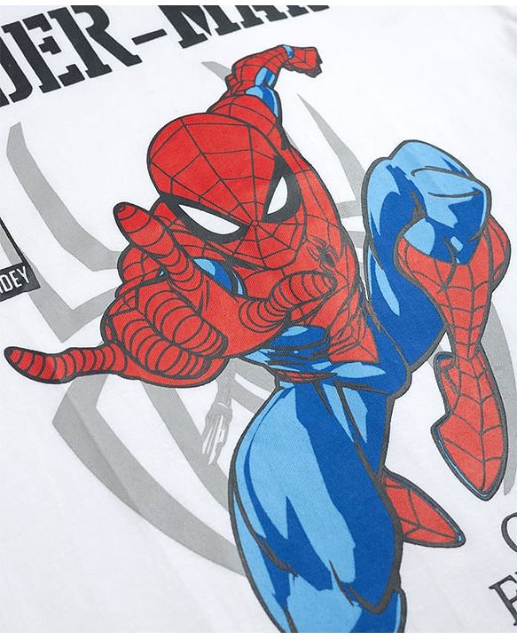 Pine Kids Marvel Single Jersey  Knit Half Sleeves T-Shirt with Spider-Man Print - White