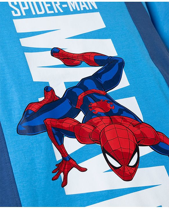 Pine Kids Marvel 100% Cotton Single Jersey Knit T-Shirt with Raglan Half Sleeves and Spider Man Graphic Print - Blue