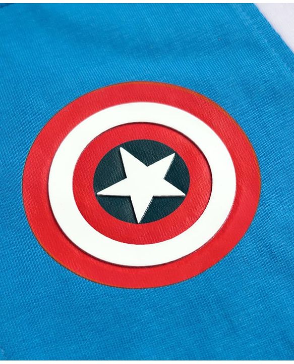 Pine Kids Marvel Single Jersey Knit T-Shirt with Half Sleeves and Front & Back Captain America Print - Blue