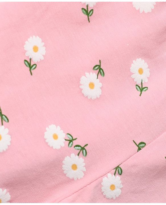 Babyhug Cotton Lycra Knit Full Length Solid & Floral Printed Leggings Pack Of 3 - Pink Green & Yellow