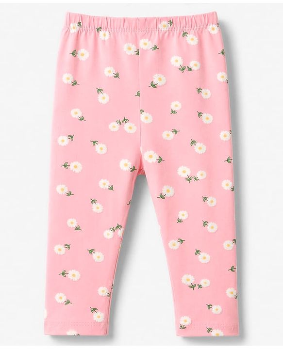 Babyhug Cotton Lycra Knit Full Length Solid & Floral Printed Leggings Pack Of 3 - Pink Green & Yellow