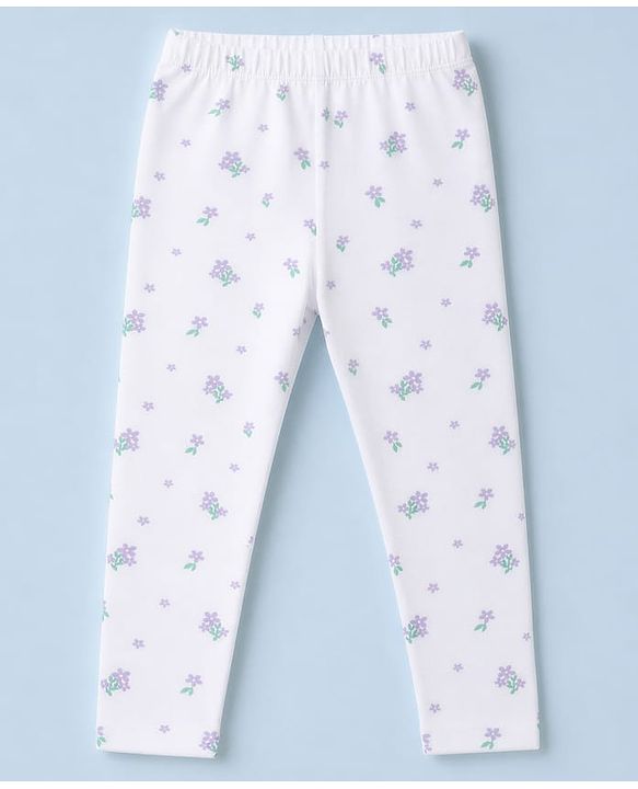 Babyhug Cotton Lycra Knit Full Length Polka Dots & Floral Printed Leggings Pack of 3 - Purple White & Light Green