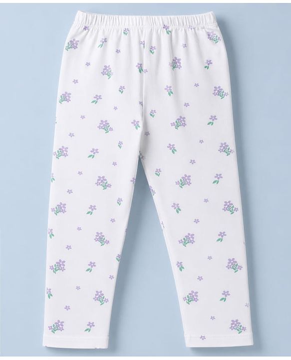 Babyhug Cotton Lycra Knit Full Length Polka Dots & Floral Printed Leggings Pack of 3 - Purple White & Light Green