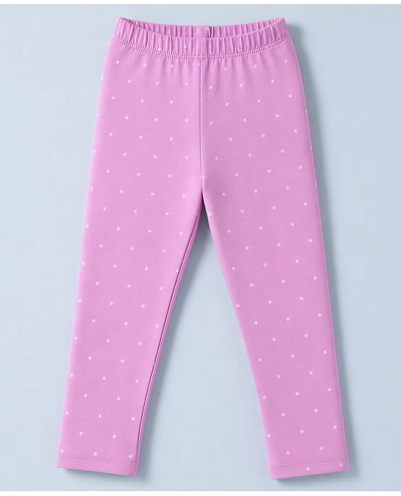 Babyhug Cotton Lycra Knit Full Length Polka Dots & Floral Printed Leggings Pack of 3 - Purple White & Light Green
