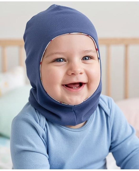 Babyhug Cotton Knit Reversible Monkey Cap With Star Design White - Diameter 14.5 cm