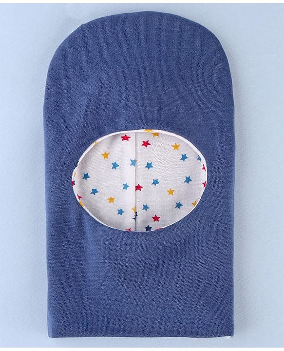 Babyhug Cotton Knit Reversible Monkey Cap With Star Design White - Diameter 14.5 cm