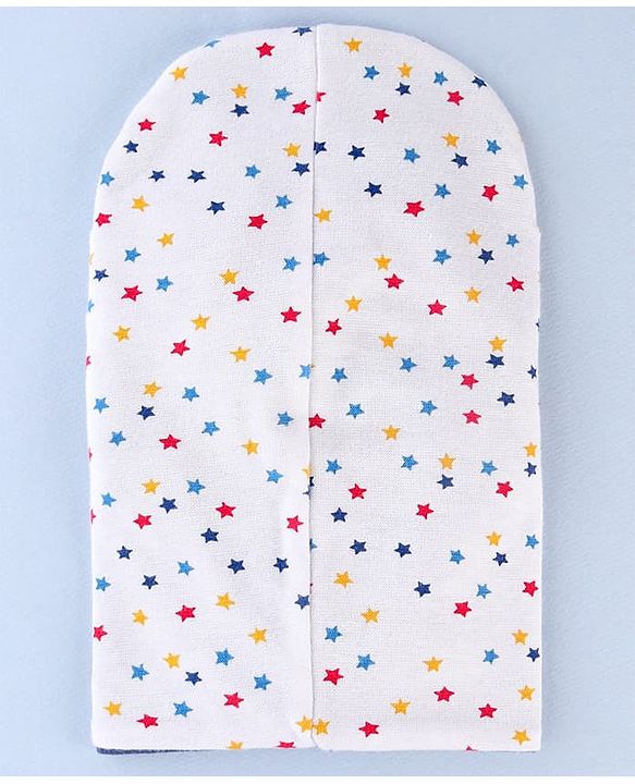 Babyhug Cotton Knit Reversible Monkey Cap With Star Design White - Diameter 14.5 cm