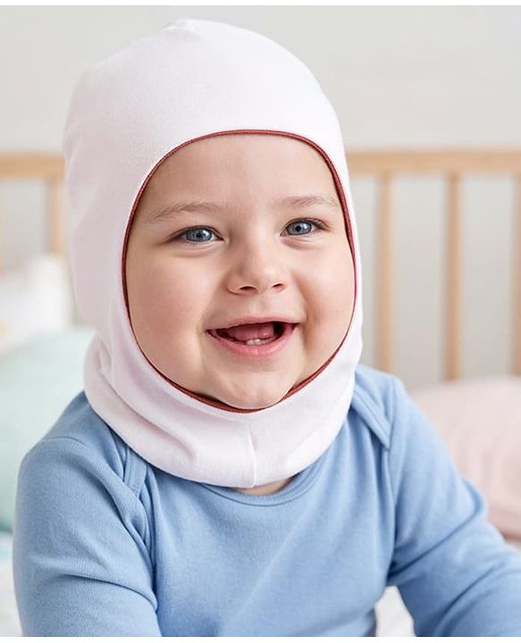 Babyhug Cotton Knit Reversible Monkey Cap With Star Design Light Peach - Diameter 14.5 cm