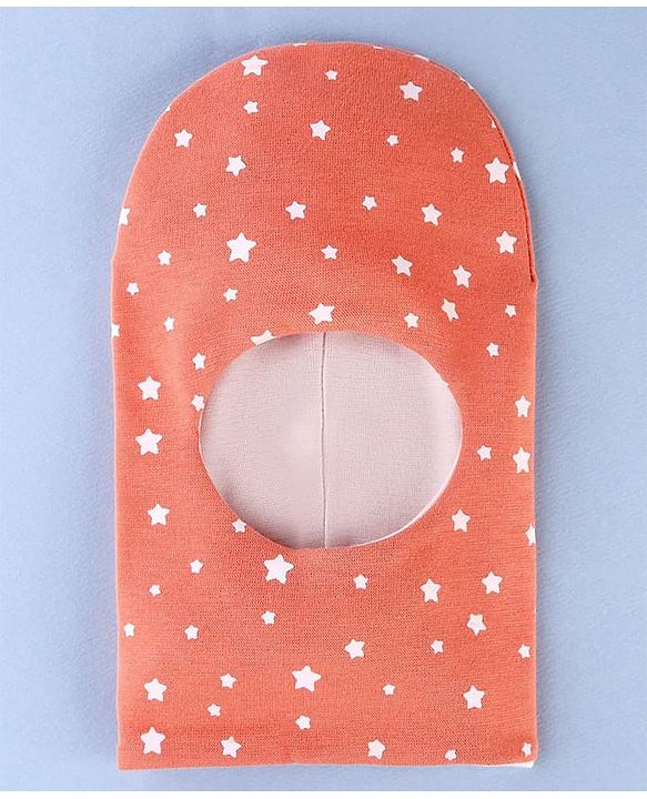 Babyhug Cotton Knit Reversible Monkey Cap With Star Design Light Peach - Diameter 14.5 cm