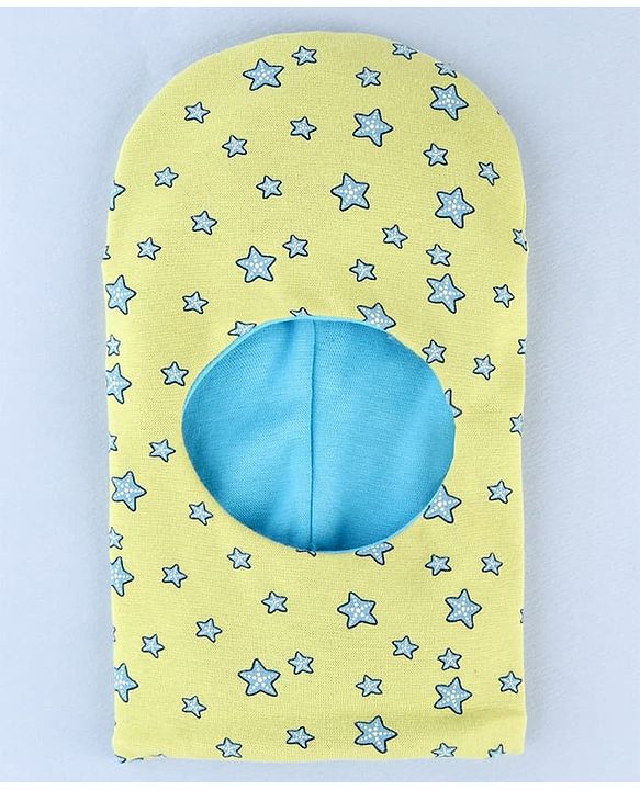 Babyhug Cotton Knit Reversible Monkey Cap With Star Design Light Blue - Diameter 14.5 cm