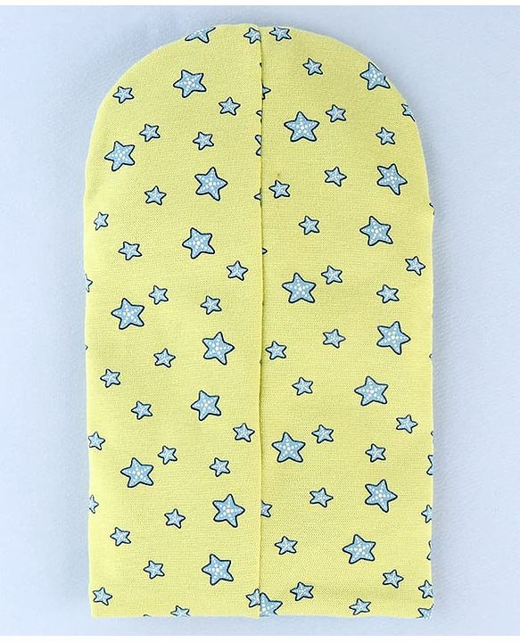 Babyhug Cotton Knit Reversible Monkey Cap With Star Design Light Blue - Diameter 14.5 cm