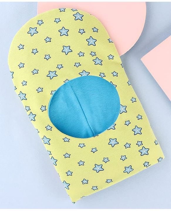 Babyhug Cotton Knit Reversible Monkey Cap With Star Design Light Blue - Diameter 14.5 cm