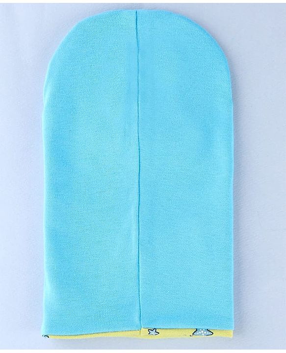 Babyhug Cotton Knit Reversible Monkey Cap With Star Design Light Blue - Diameter 14.5 cm