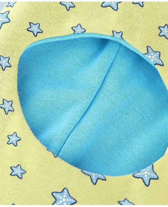 Babyhug Cotton Knit Reversible Monkey Cap With Star Design Light Blue - Diameter 14.5 cm